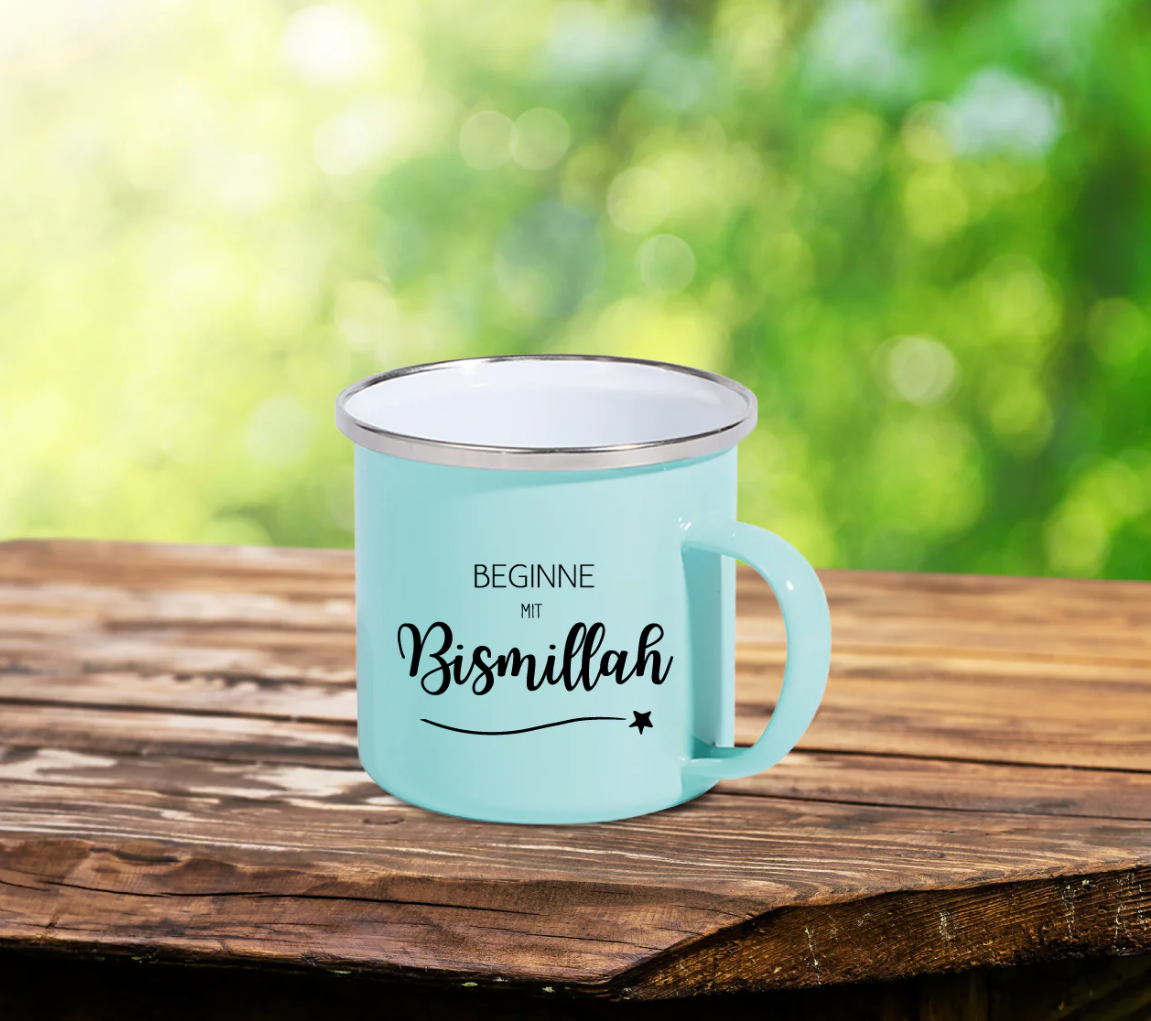 Emaile Tasse Mint - Beginne mit Bismillah
