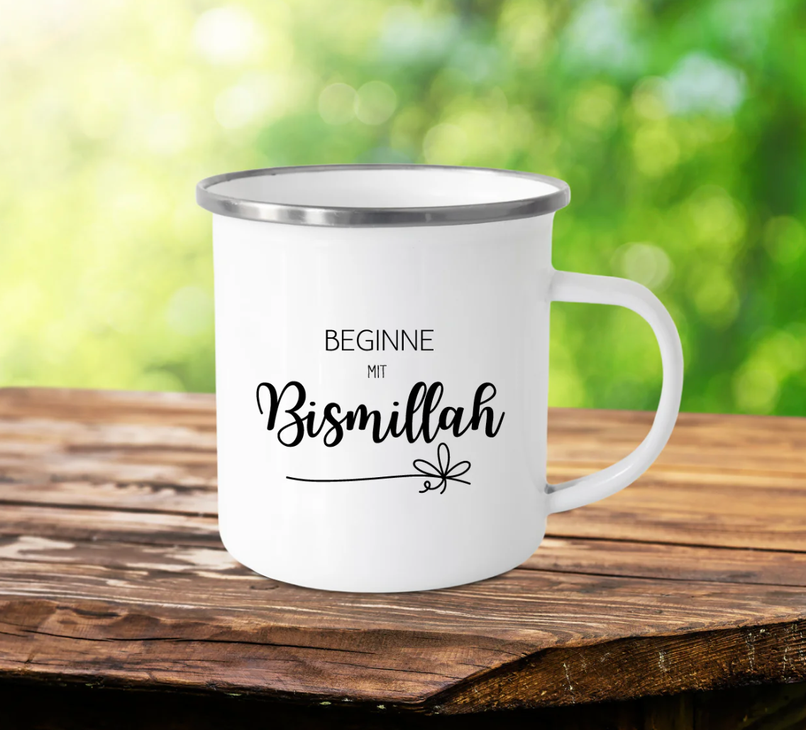 Emaile Tasse Weiß - Beginne mit Bismillah