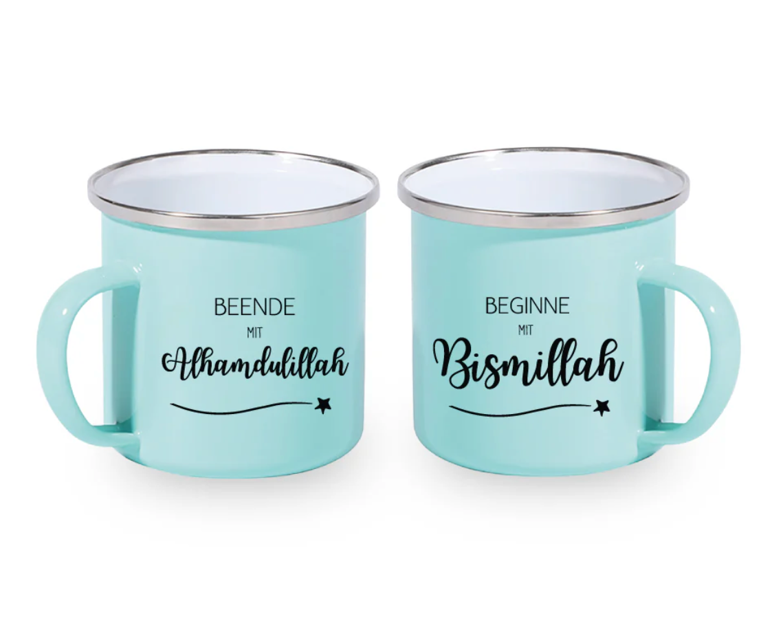 Emaile Tasse Mint - Beginne mit Bismillah