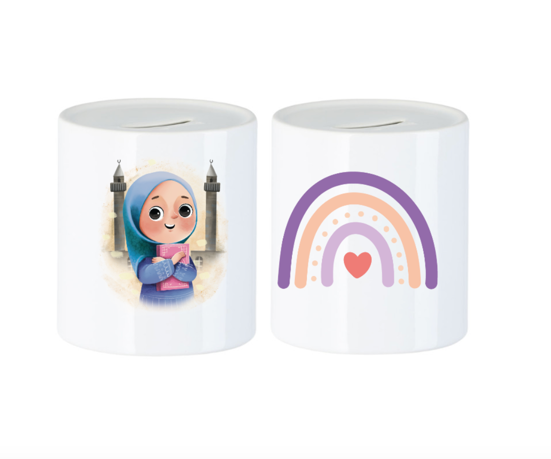 Spardose Mädchen vor der Moschee / Regenbogen