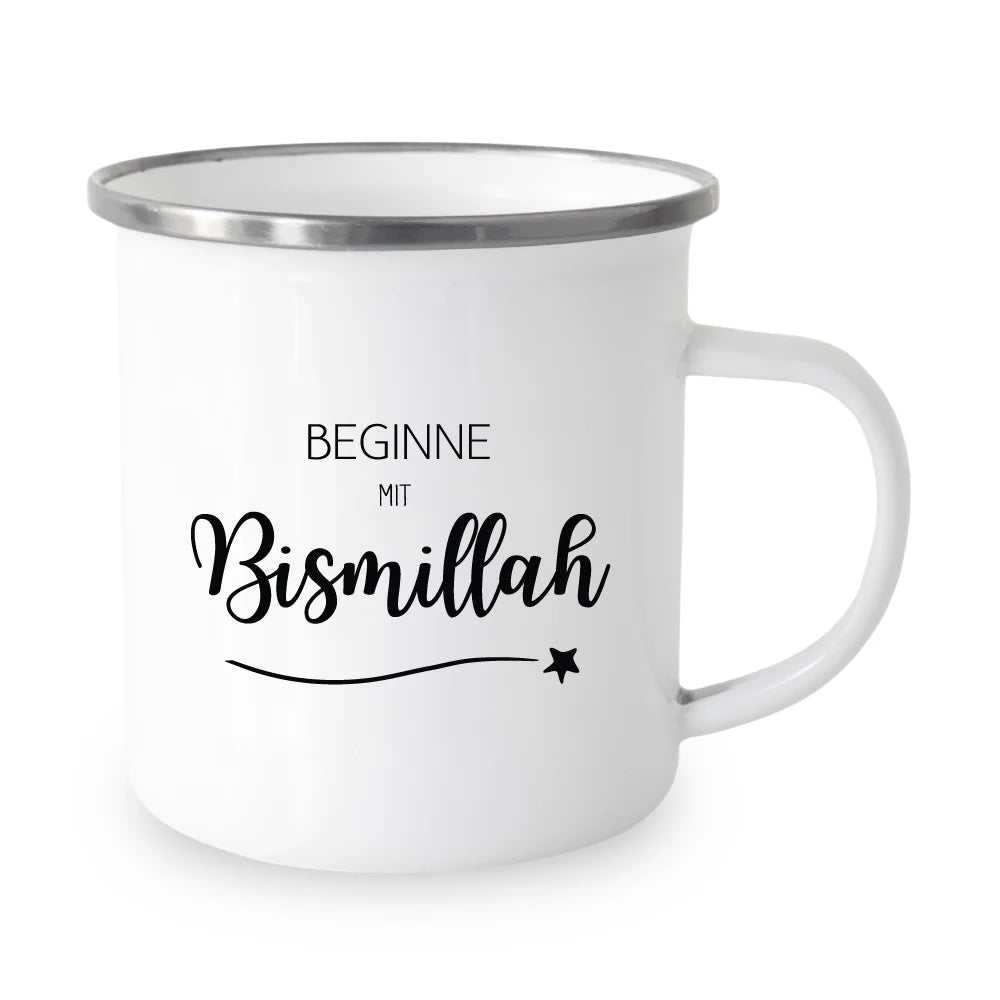 Emaile Tasse Weiß - Beginne mit Bismillah