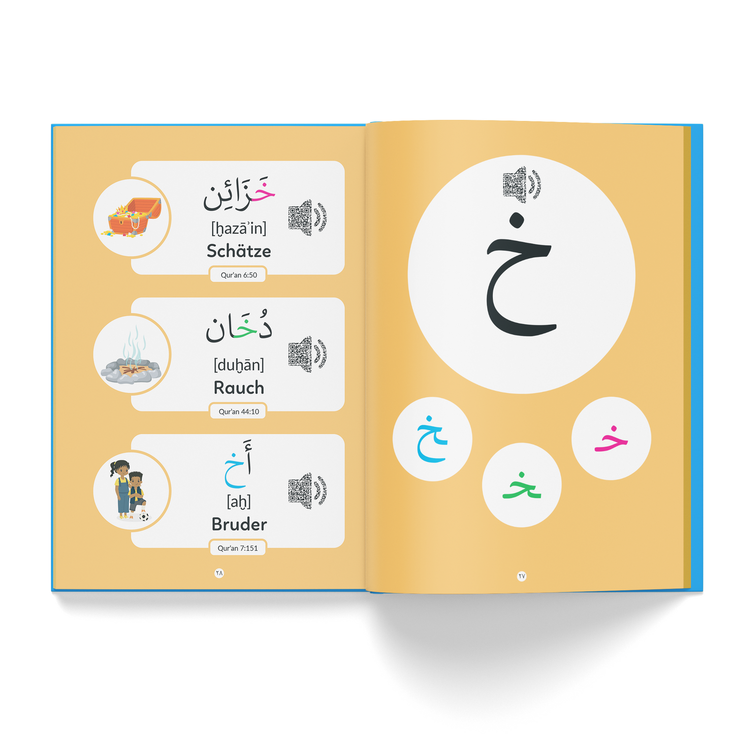 Ich lerne das arabische Alphabet anhand von Buchstabenlauten und Wörtern aus dem Qur’an